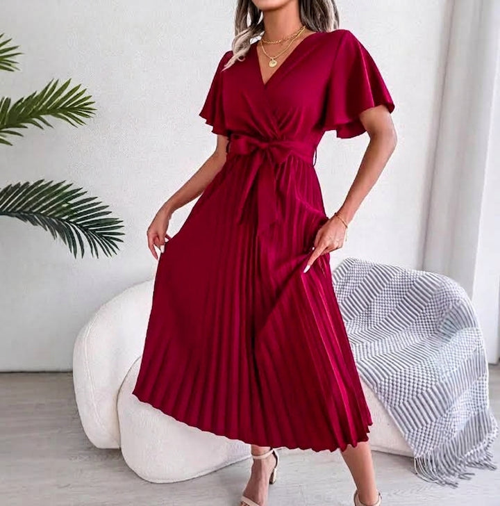The Céline Dress — Flared Pleated Maxi in Vintage Chiffon