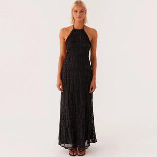 The Marisol Dress — Backless Halter Maxi in Floral