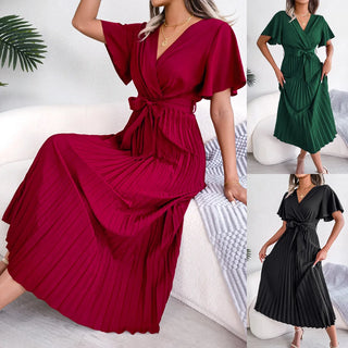 The Céline Dress — Flared Pleated Maxi in Vintage Chiffon