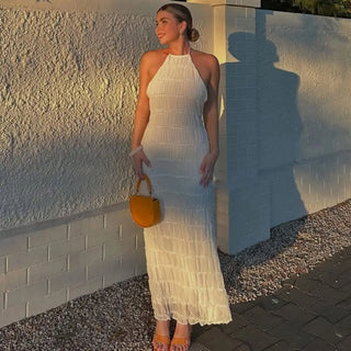 The Marisol Dress — Backless Halter Maxi in Floral