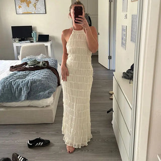 The Marisol Dress — Backless Halter Maxi in Floral