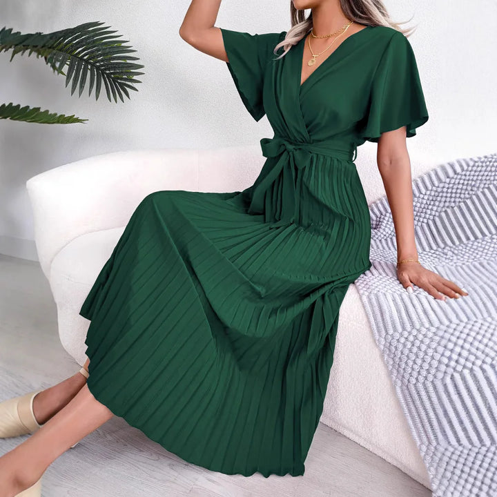 The Céline Dress — Flared Pleated Maxi in Vintage Chiffon