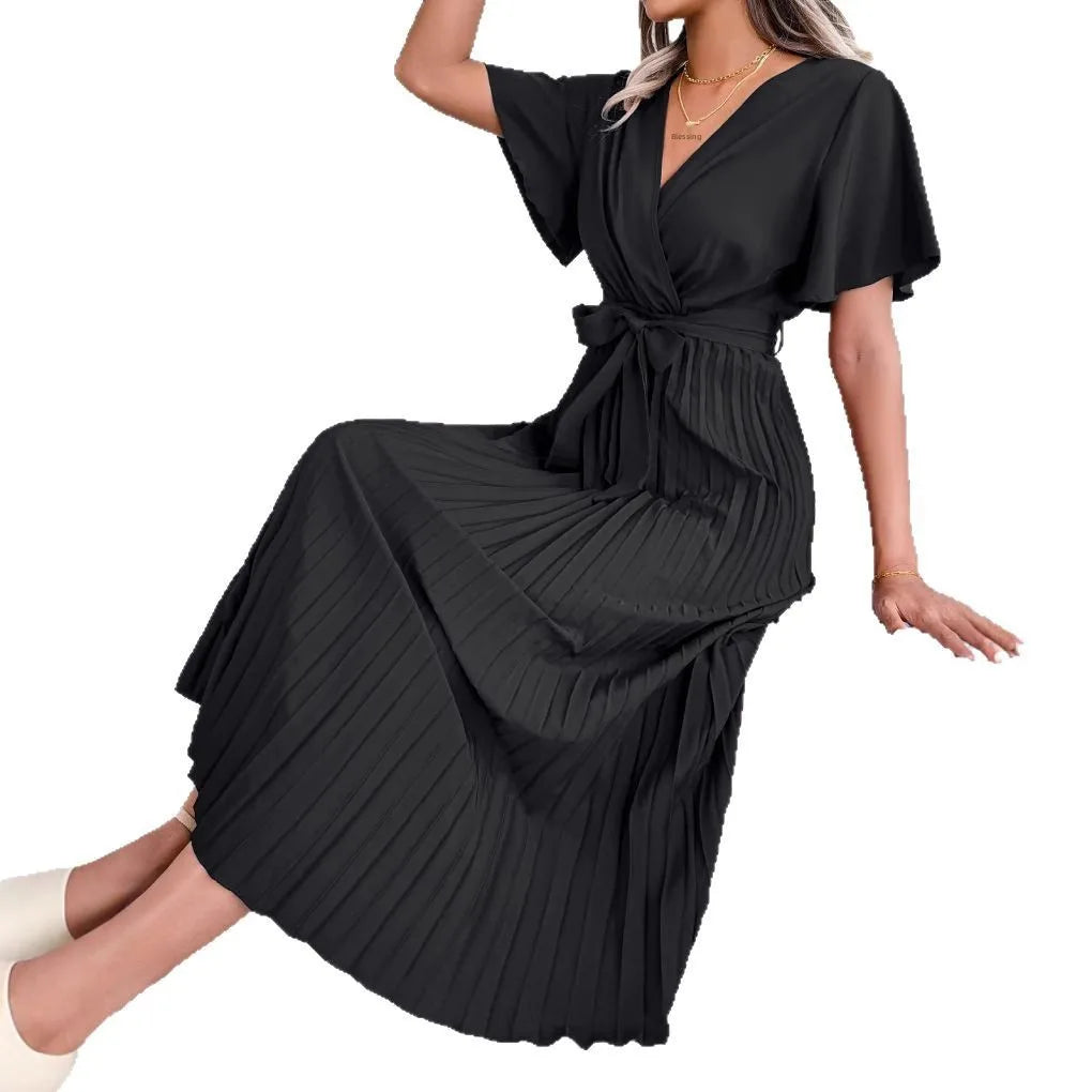 The Céline Dress — Flared Pleated Maxi in Vintage Chiffon