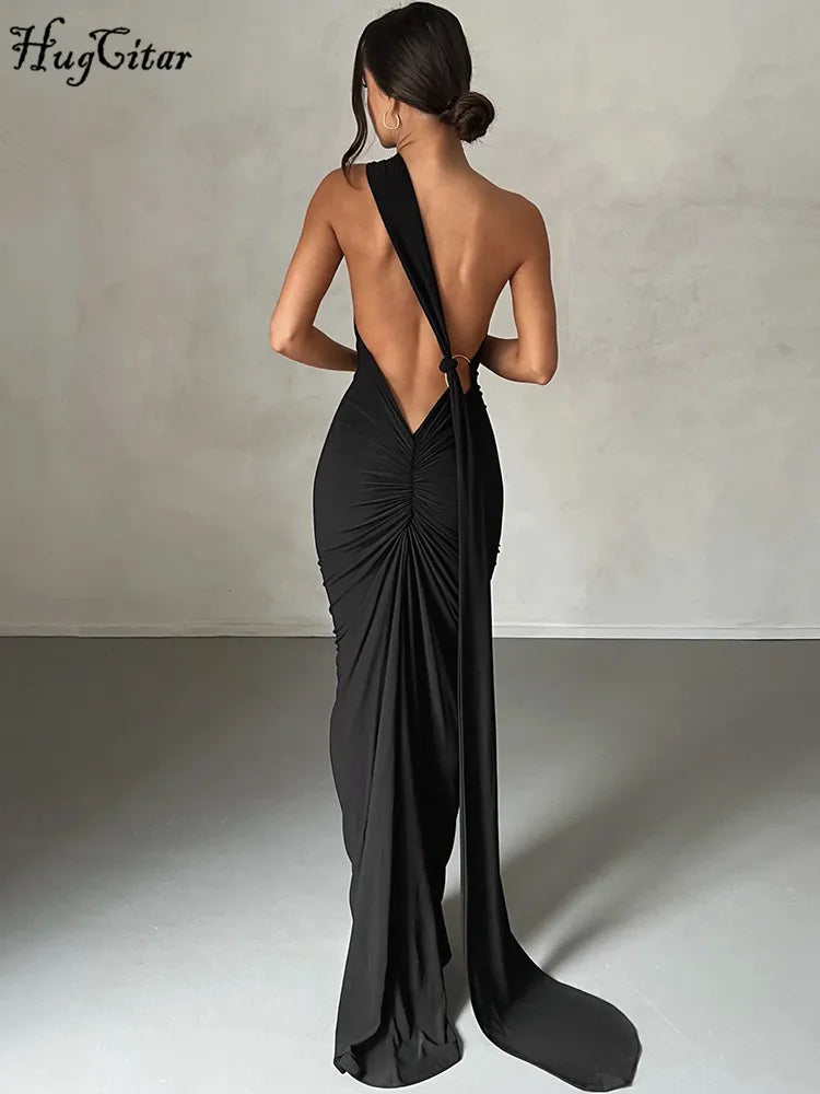 The Aveline Dress — One-Shoulder Ruffle Maxi in Rose Red