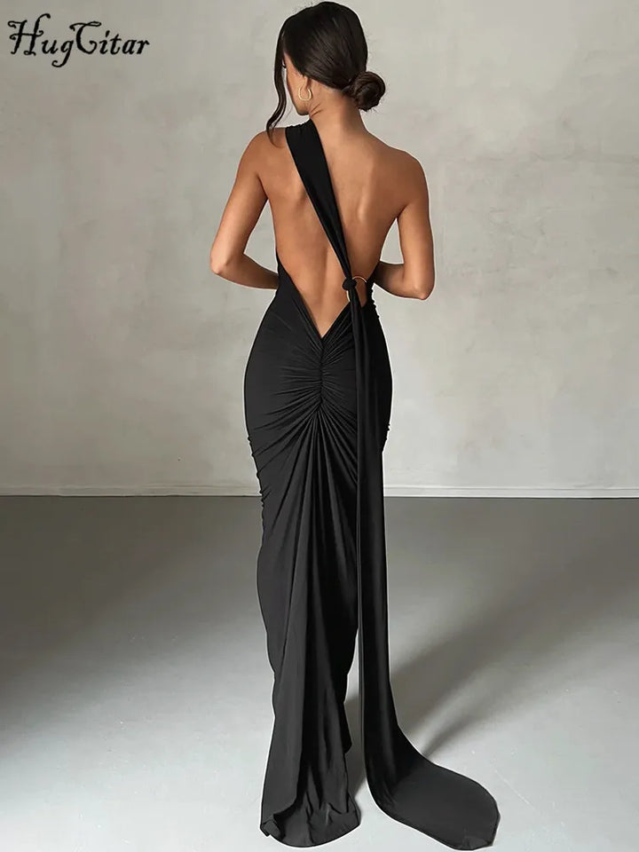 The Aveline Dress — One-Shoulder Ruffle Maxi in Rose Red