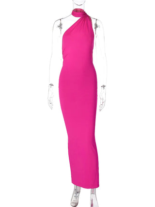 The Aveline Dress — One-Shoulder Ruffle Maxi in Rose Red