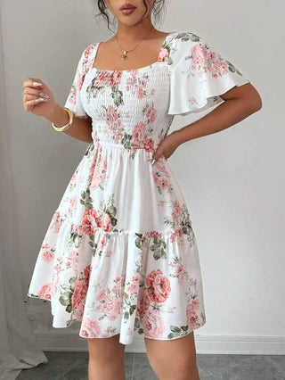 The Marielle Dress — Floral Silhouette Mini in White