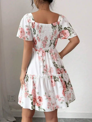 The Marielle Dress — Floral Silhouette Mini in White