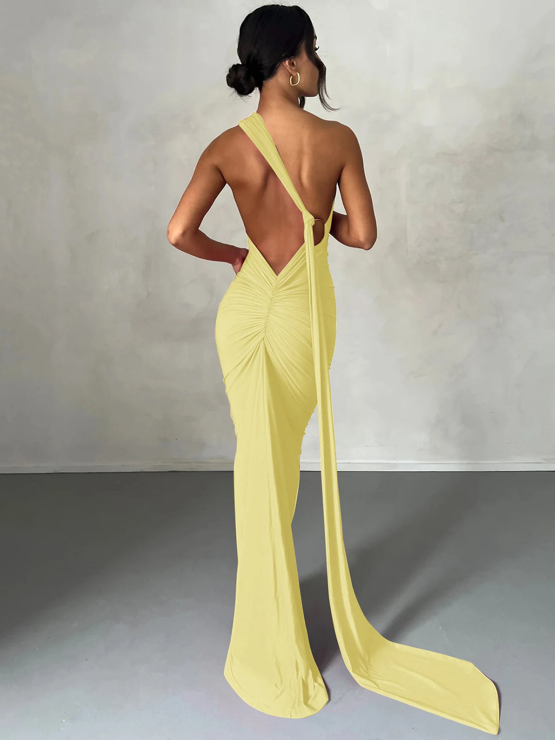 The Aveline Dress — One-Shoulder Ruffle Maxi in Rose Red
