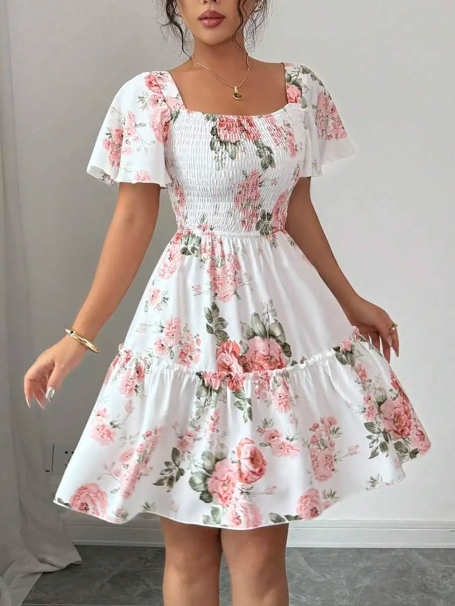 The Marielle Dress — Floral Silhouette Mini in White