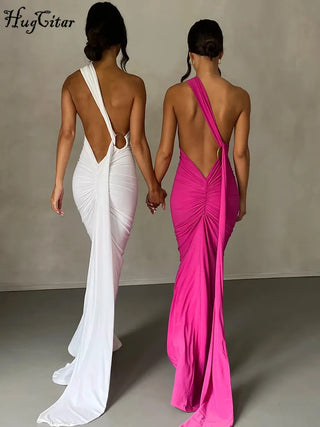The Aveline Dress — One-Shoulder Ruffle Maxi in Rose Red