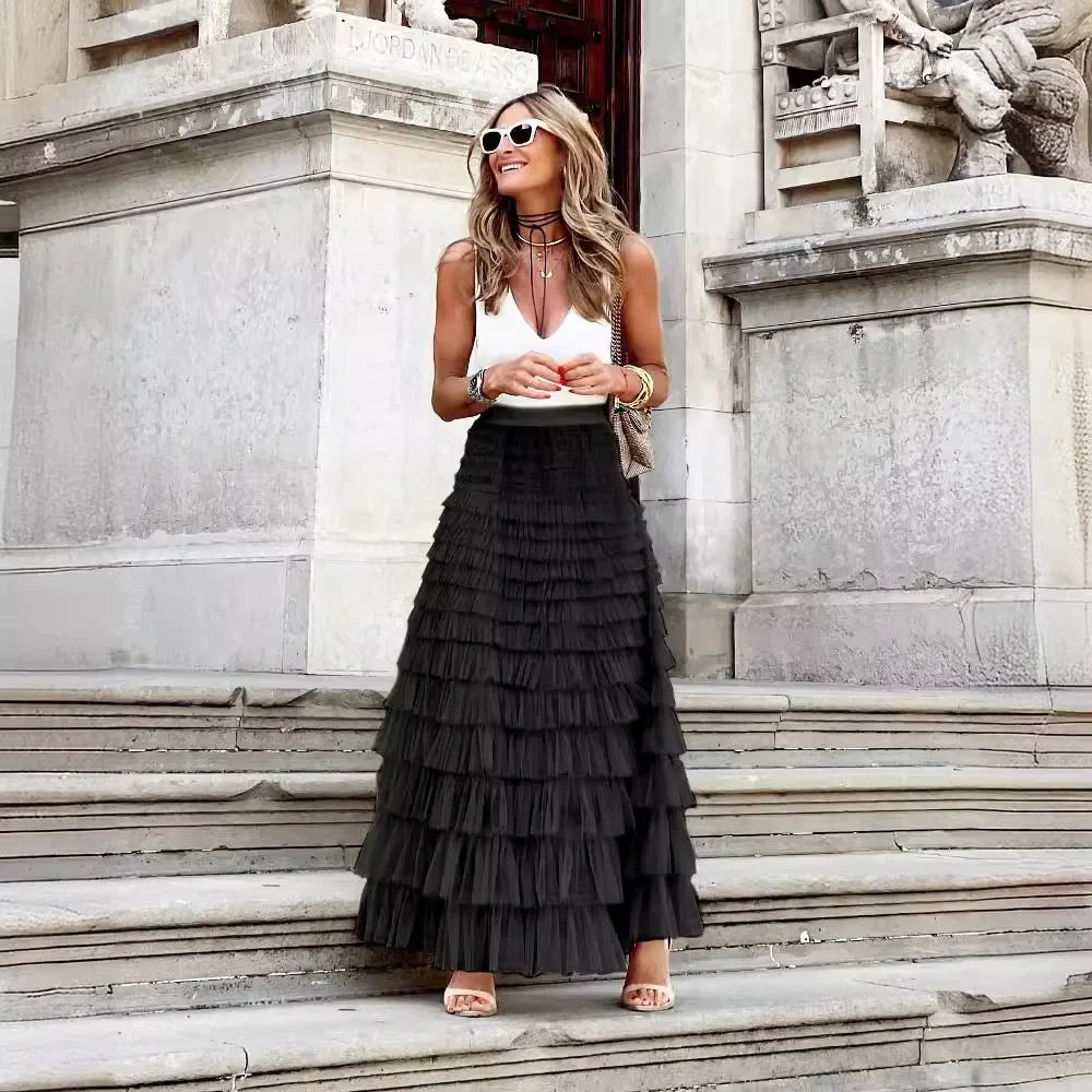 The Rosalind Skirt — Flowing High-Waist Tiered Maxi