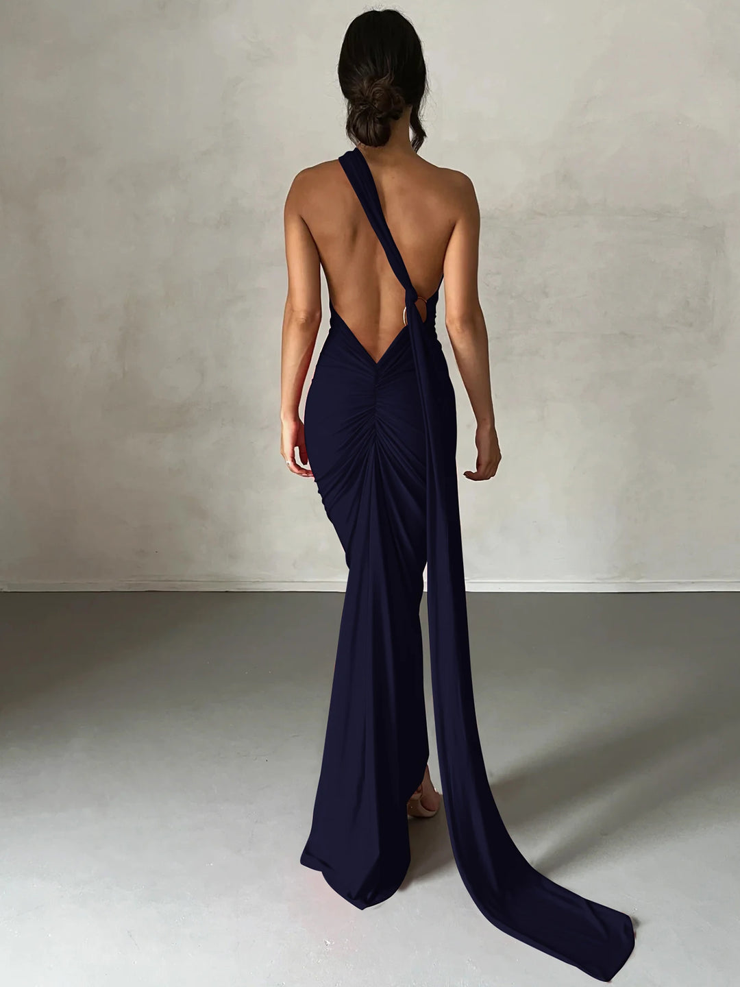 The Aveline Dress — One-Shoulder Ruffle Maxi in Rose Red