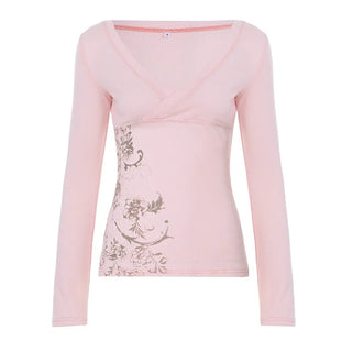The Colette Top — Coquette Floral V-Neck in Pink
