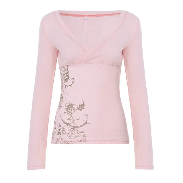 The Colette Top — Coquette Floral V-Neck in Pink