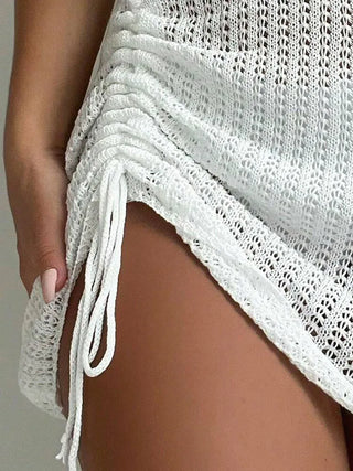 The Ibiza Skirt — Drawstring Knit Mini Cover-Up in White