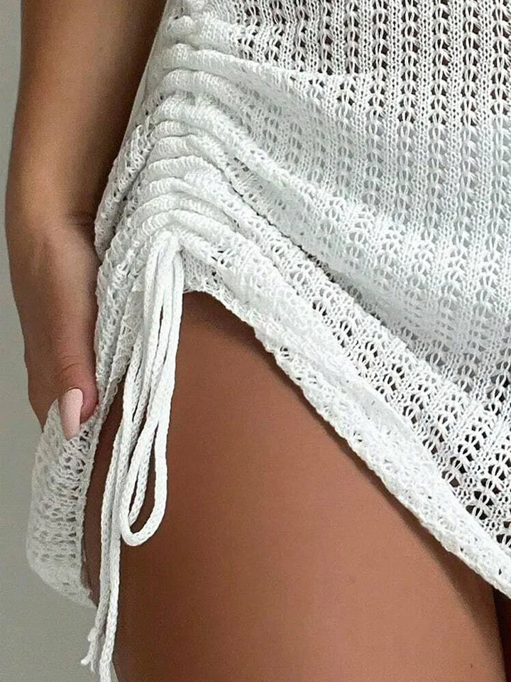 The Ibiza Skirt — Drawstring Knit Mini Cover-Up in White