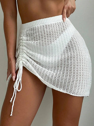 The Ibiza Skirt — Drawstring Knit Mini Cover-Up in White