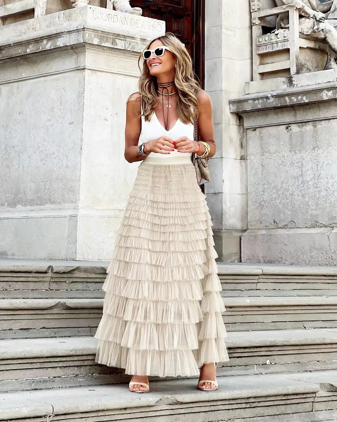 The Rosalind Skirt — Flowing High-Waist Tiered Maxi